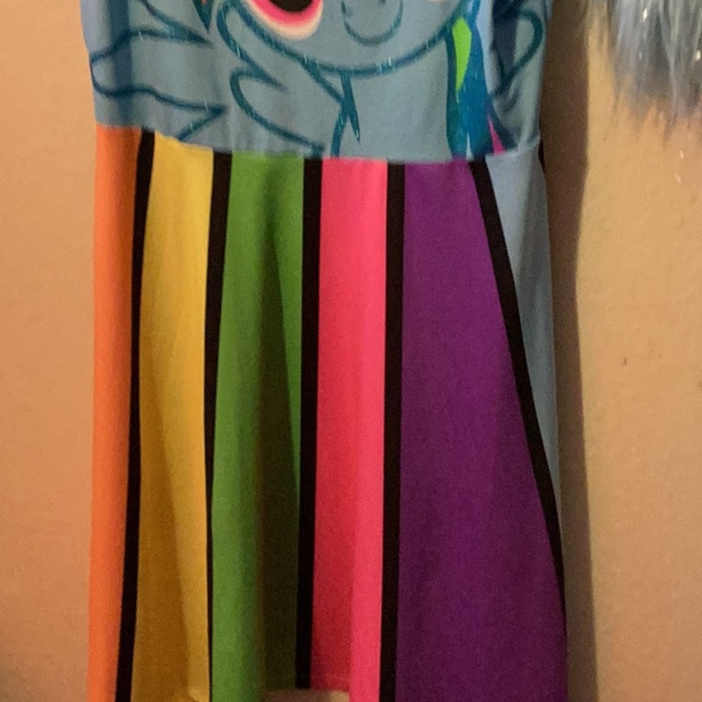 My little Pony Rainbow Dash costume dress with faux fur leg warmers. No size tag - Picture 3 of 7